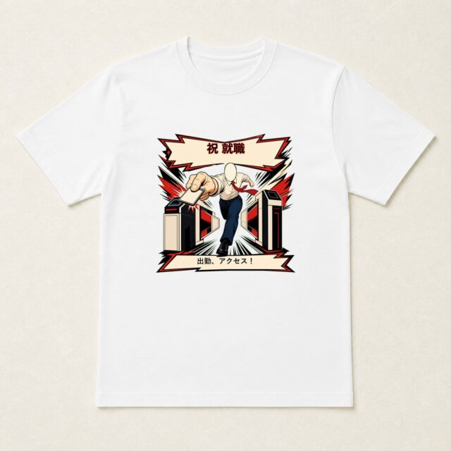 顔写真でつくる就職祝いTシャツ「出勤、アクセス！」