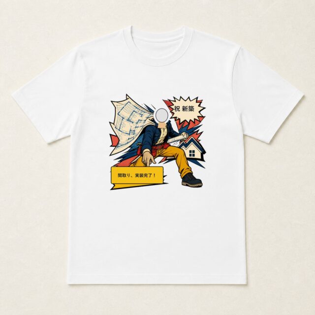 顔写真でつくる新築祝いTシャツ「間取り、実装完了！」