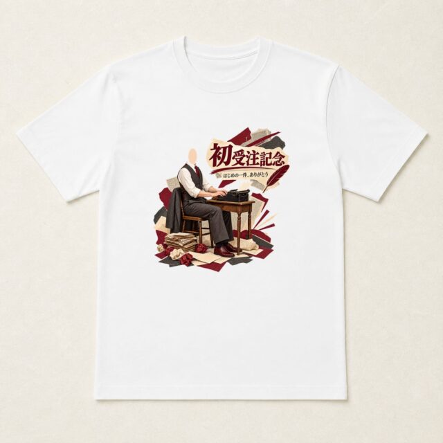 顔写真でつくる初受注記念Tシャツ「はじめの仕事を、刻もう」