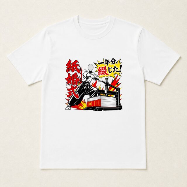顔写真でつくる結婚1周年・紙婚式Tシャツ「一年分、綴じた!」