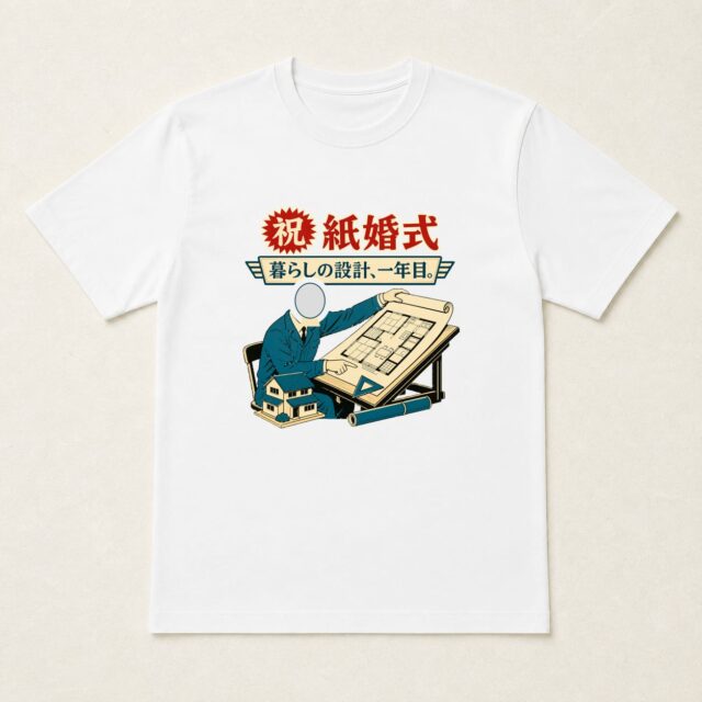 顔写真でつくる結婚1周年・紙婚式Tシャツ「暮らしの設計、一年目。」