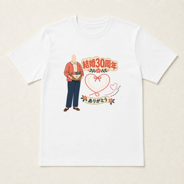顔写真でつくる真珠婚式・結婚30周年Tシャツ「つないだ日々を、これからも」