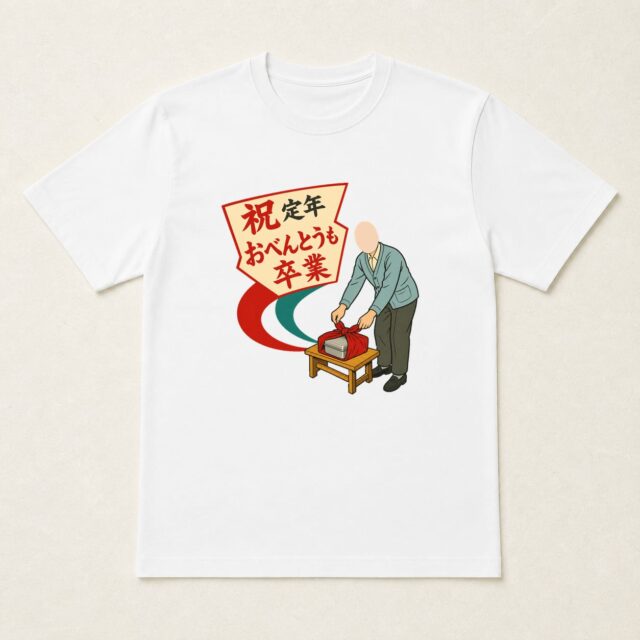 顔写真でつくる定年退職Tシャツ「おべんとうも卒業」
