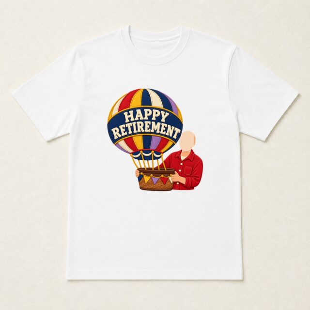 顔写真でつくる定年退職Tシャツ「定年の気球出発」