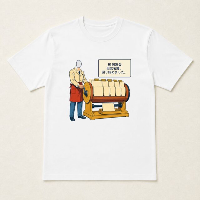 顔写真でつくる同窓会記念Tシャツ「旧友名簿、回り始めました。」