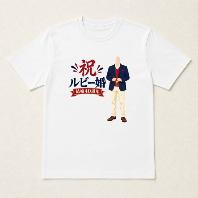 顔写真でつくる結婚40周年・ルビー婚式Tシャツ「同じ扉を、これからも」