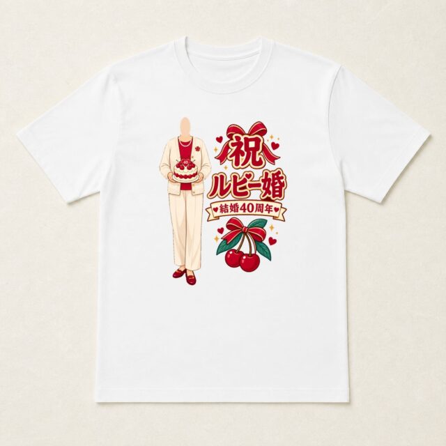 顔写真でつくる結婚40周年・ルビー婚式Tシャツ「甘い時間を、これからも」