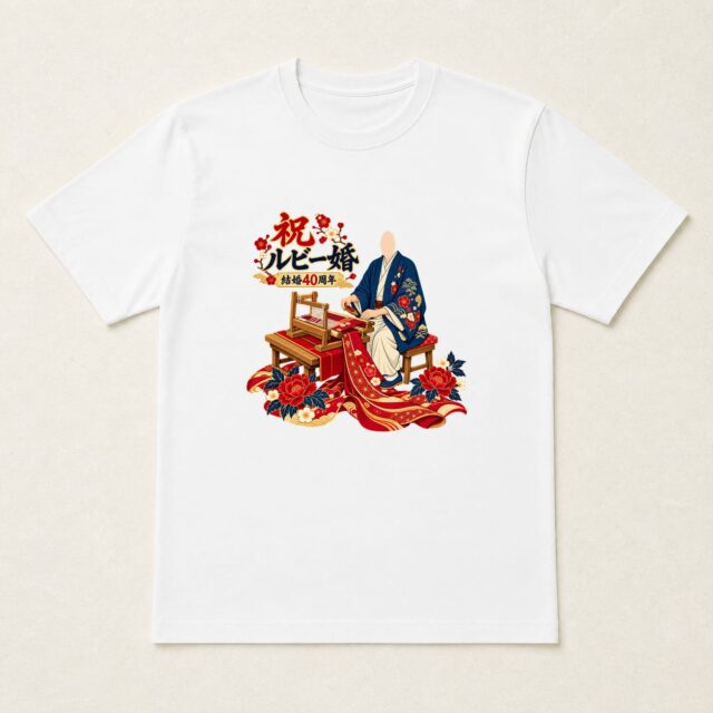 顔写真でつくる結婚40周年・ルビー婚式Tシャツ「重ねた日々を、ひと織りに」