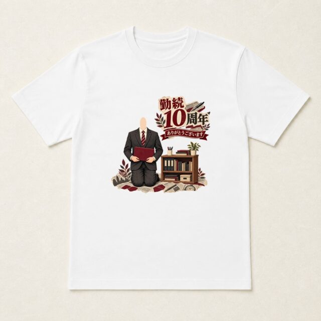 顔写真でつくる勤続10周年Tシャツ「歩みを一冊ずつ」