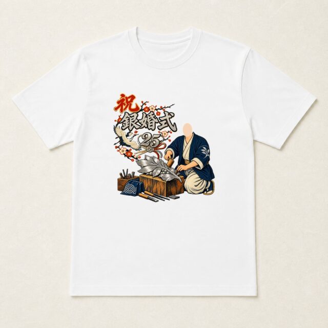 顔写真でつくる結婚25周年・銀婚式Tシャツ「重ねた日々の葉」