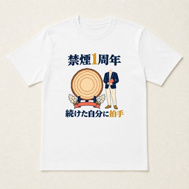 顔写真でつくる禁煙1周年達成記念Tシャツ「重ねた日々に、拍手」