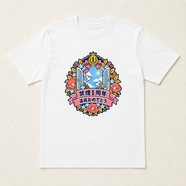 禁煙1周年達成記念Tシャツ「窓辺の深呼吸ブーケ」