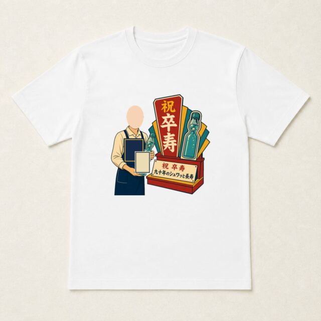 顔写真でつくる卒寿Tシャツ「九十年のシュワッと長寿」