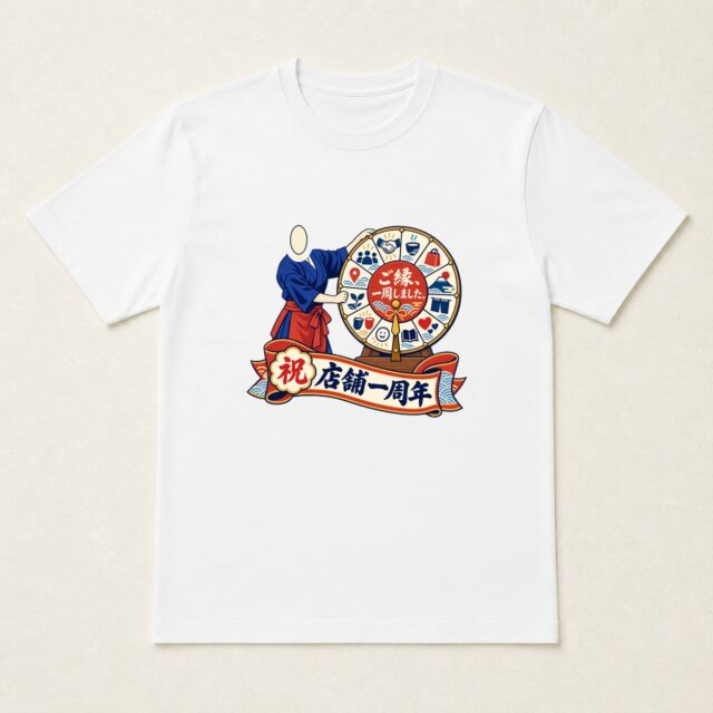 顔写真でつくる店舗1周年Tシャツ「ご縁、一周しました。」
