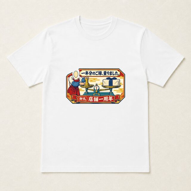 顔写真でつくる店舗1周年Tシャツ「一年分のご縁、量りました。」