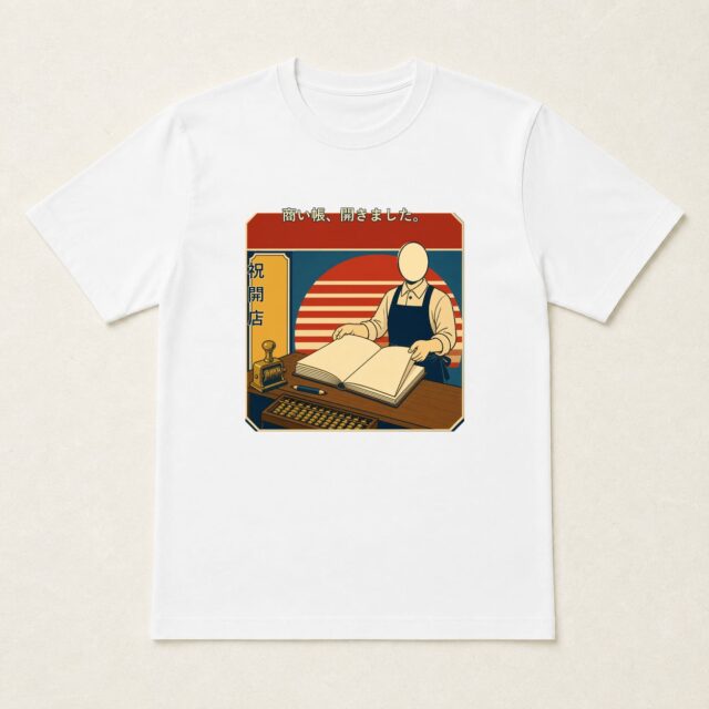 顔写真でつくる開店祝いTシャツ「商い帳、開きました。」