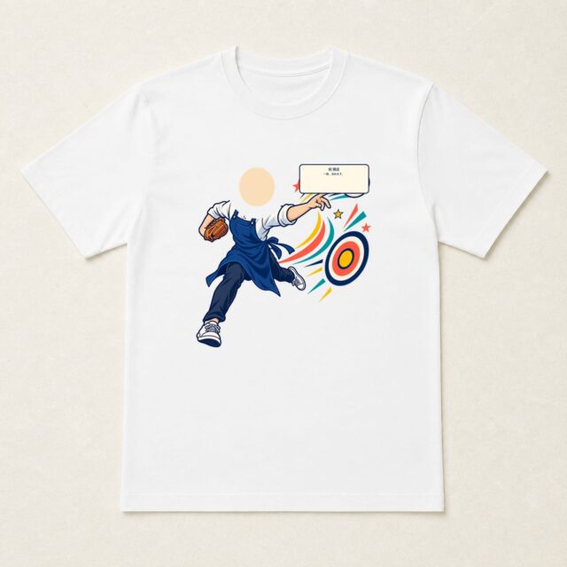 顔写真でつくる開店祝いTシャツ「一投、決めます。」