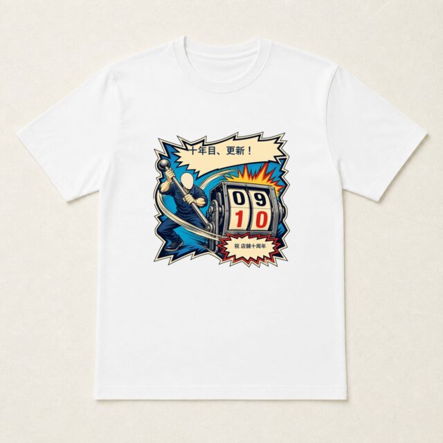 顔写真でつくる店舗10周年Tシャツ「十年目、更新！」