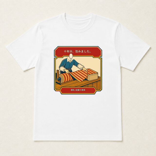 顔写真でつくる店舗10周年Tシャツ「十年分、包みました。」