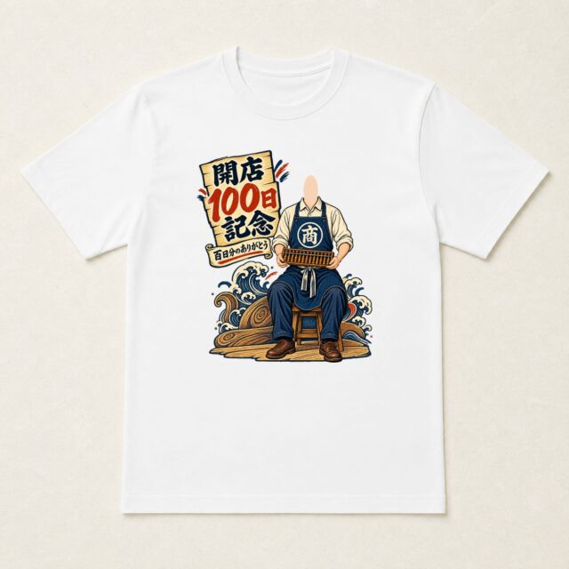顔写真でつくる開店100日記念Tシャツ「積み重ねた日々に、感謝」