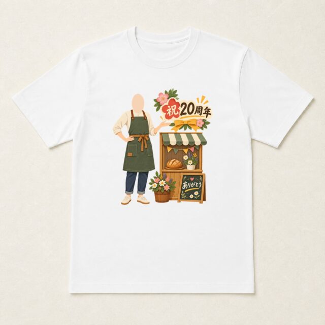 顔写真でつくる店舗20周年Tシャツ「いつもの窓から、ありがとう」