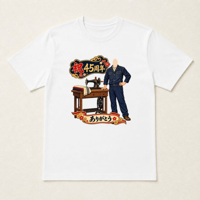 顔写真でつくる店舗45周年Tシャツ「こつこつ、四十五年」