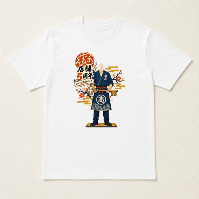 顔写真でつくる店舗5周年Tシャツ「六年目の扉へ」