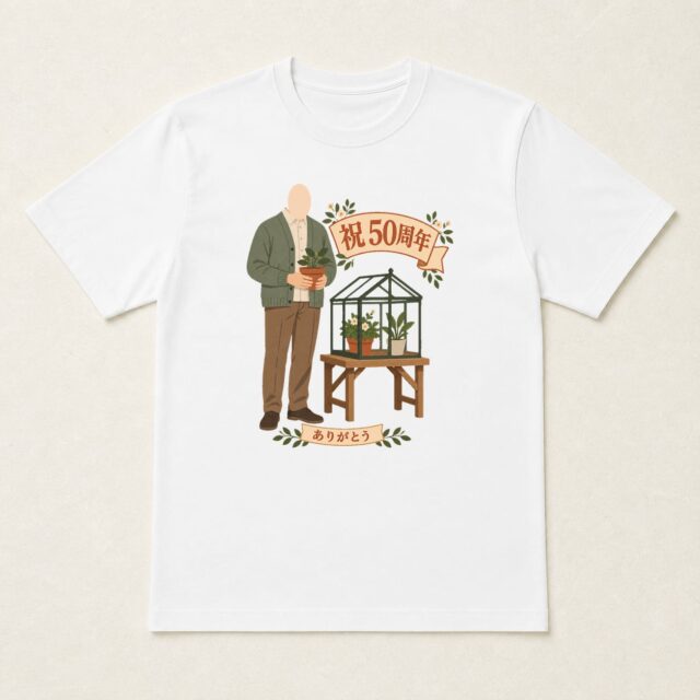 顔写真でつくる店舗50周年Tシャツ「五十年の、育てたつながり」