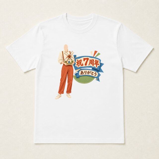 顔写真でつくる店舗7周年Tシャツ「七年目も、風にのって」