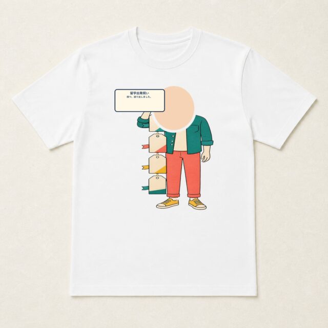 顔写真でつくる留学出発祝いTシャツ「四つ、送り出しました。」