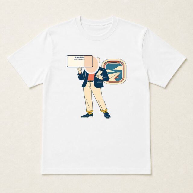 顔写真でつくる留学出発祝いTシャツ「窓から、始めました。」