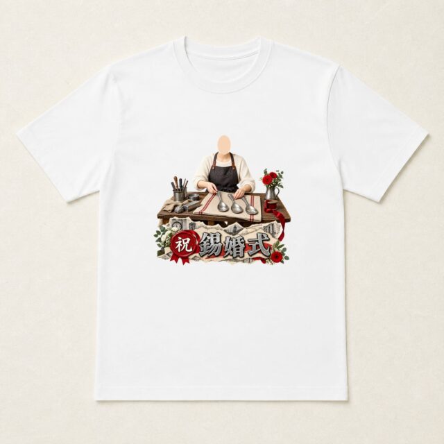 顔写真でつくる結婚10周年・錫婚式Tシャツ「日々をひとさじずつ」
