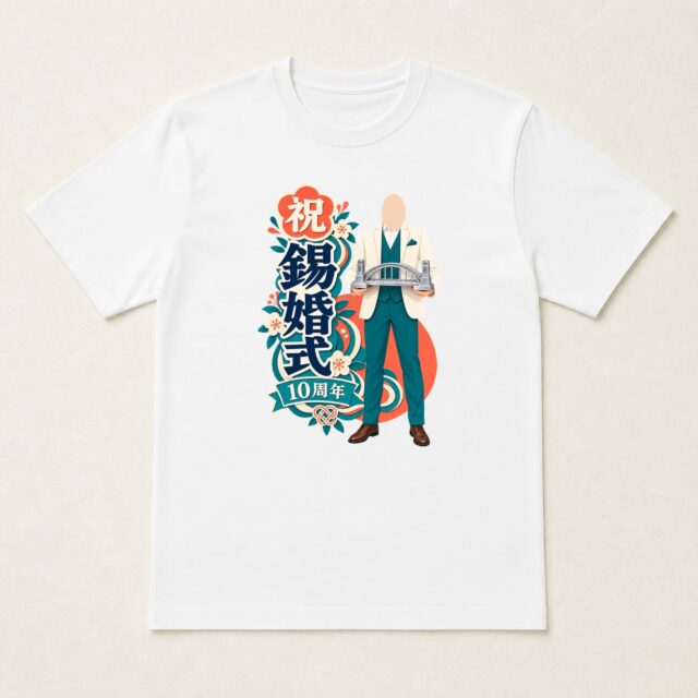 顔写真でつくる結婚10周年・錫婚式Tシャツ「これからも、架け橋に」