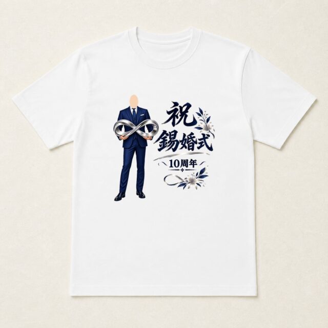 顔写真でつくる結婚10周年・錫婚式Tシャツ「十年の、その先へ」