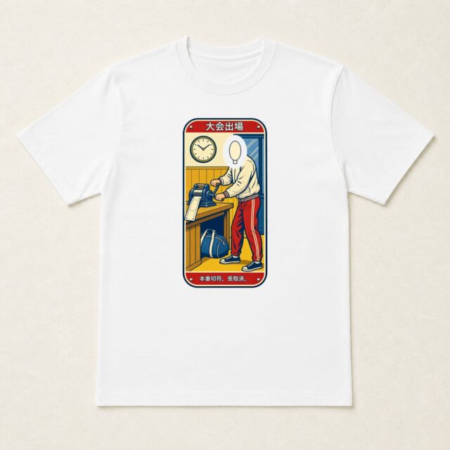 顔写真でつくる大会出場記念Tシャツ「本番切符、受取済。」