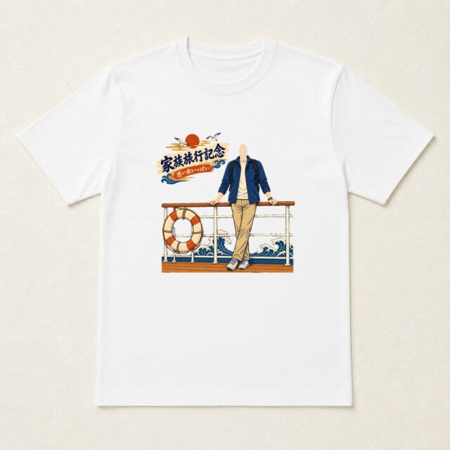 顔写真でつくる家族旅行記念Tシャツ「海風の思い出」