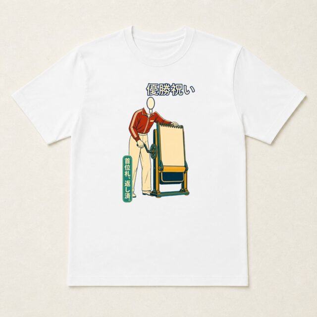 顔写真でつくる優勝祝いTシャツ「首位札、返し済。」