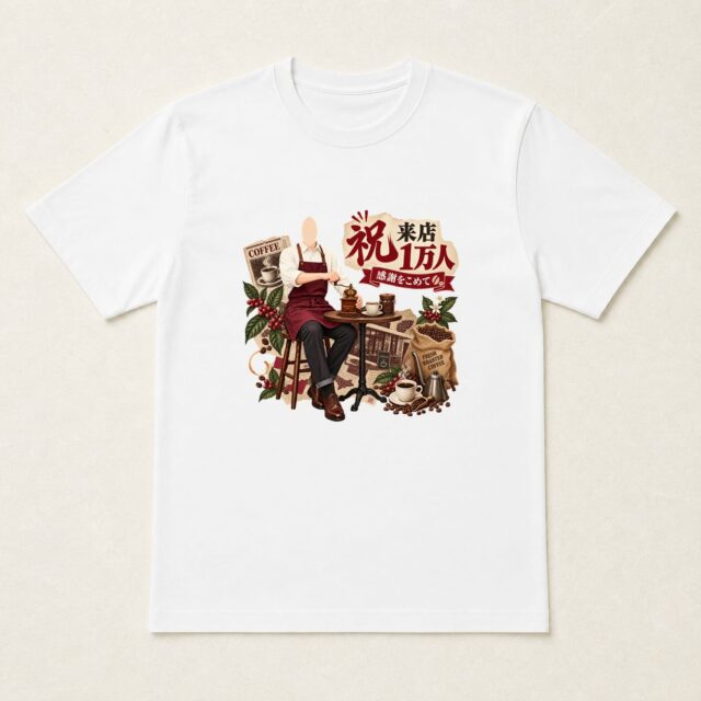 顔写真でつくる来店1万人達成記念Tシャツ「いつもの一杯に、感謝を」