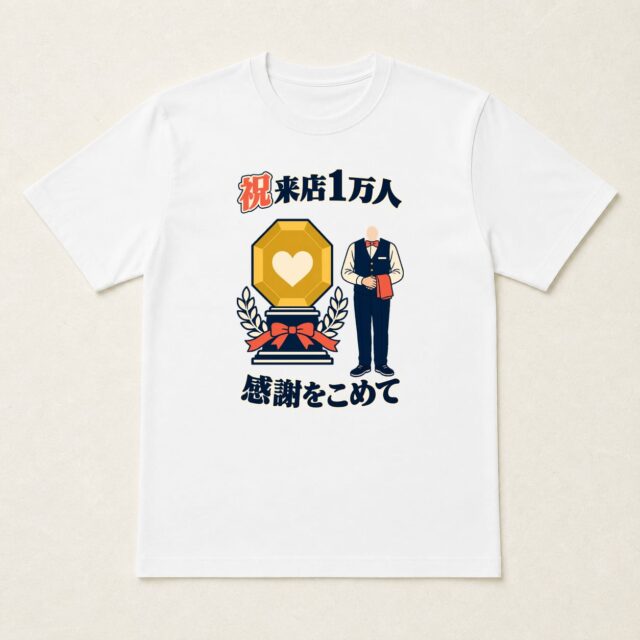 顔写真でつくる来店1万人達成記念Tシャツ「一万人のご縁に、感謝を」