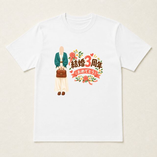 顔写真でつくる結婚3周年Tシャツ「一緒に、歩いていこう」