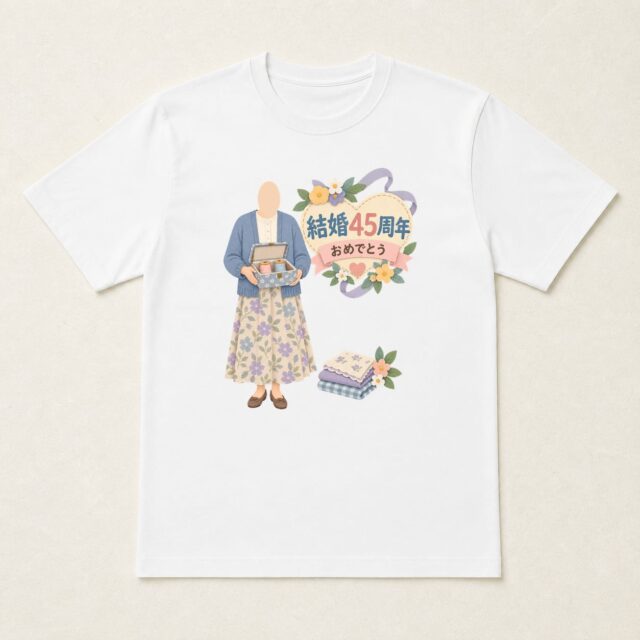 顔写真でつくる結婚45周年Tシャツ「ふたりで、紡いだ日々」