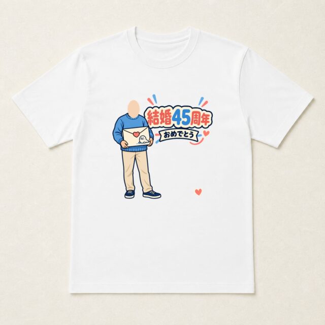 顔写真でつくる結婚45周年Tシャツ「四十五年の、愛をこめて」