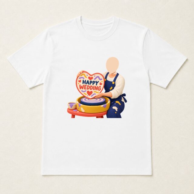 顔写真でつくる結婚祝いTシャツ「ハート皿をつくる」