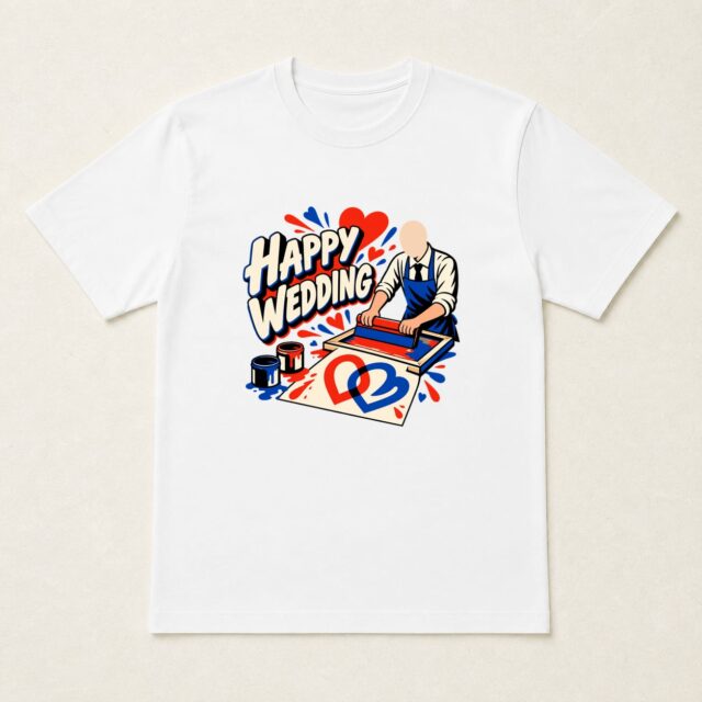 顔写真でつくる結婚祝いTシャツ「二つのハートを刷る」